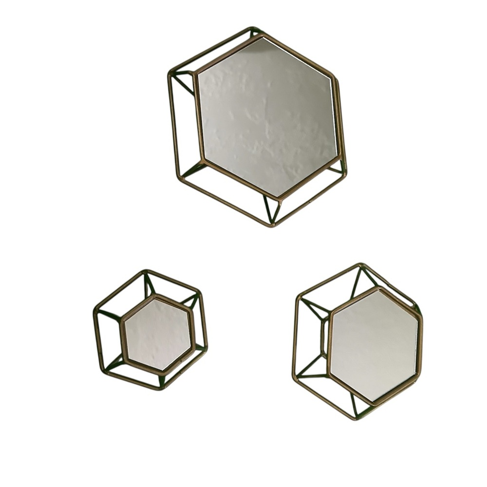 Hexagonal Gold Wall Mirror Set - Picture 2 of 7